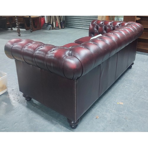 505 - Stunning oxblood Chesterfield sofa with repair kit