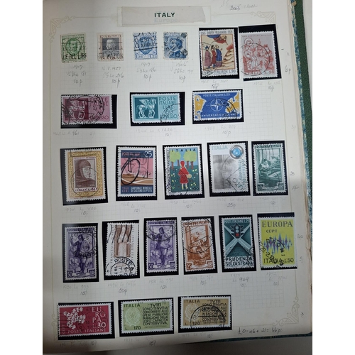 227 - Green stamp album containing old world stamps including early Irish Republic, China etc, both used a... 