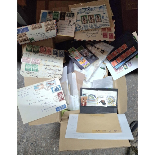 240 - Box full of mainly unexamined used world stamps and used envelopes including many older examples (Qt... 