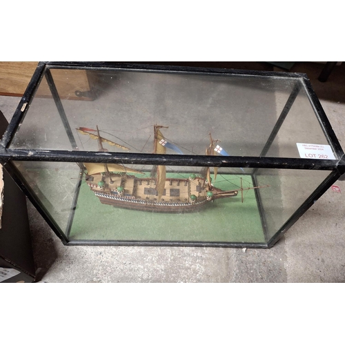 262 - Hand-make galleon in glass display case