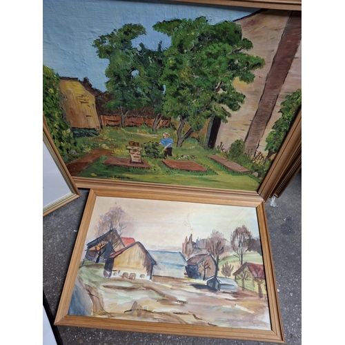 273 - Three framed watercolours together with a framed oil painting (4)