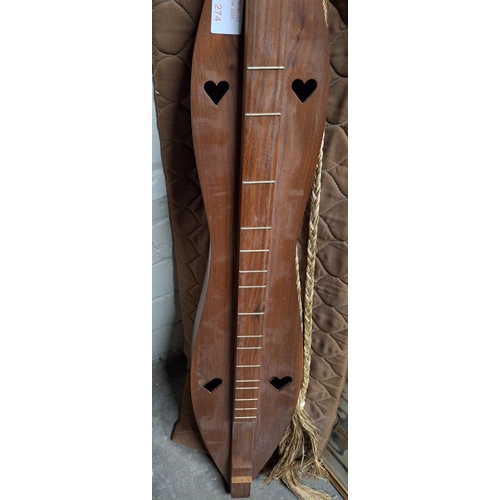 274 - 1960s/1970s hand-made wooden Baritone Dulcimer with cover