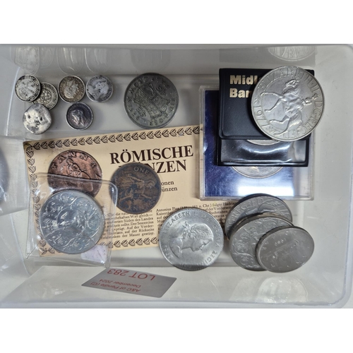 283 - Small collection of various coins to include some 3d QV-KGVI, a 1950 crown 2 reproduction German coi... 