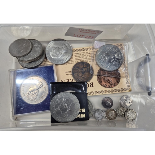 283 - Small collection of various coins to include some 3d QV-KGVI, a 1950 crown 2 reproduction German coi... 