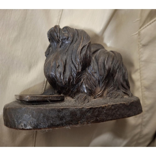 324 - Bronzed small Pekinese dog together with other dog and figure figurines and a doll (Qty)