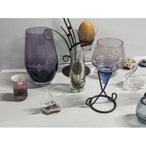 398 - Collection of glass including vases etc by Gozo and ship on amethyst