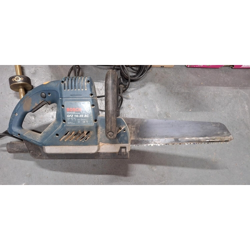 417 - Bosch electric reciprocating saw together with a sander, and hand-tools such as a mallet, hammers, G... 