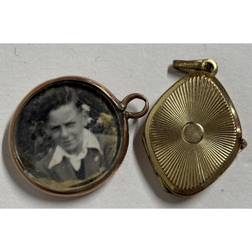 57 - Two Gold lockets, one is a 9ct circular surround example, the other has a 9ct rolled gold stamp on t... 