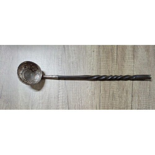 3 - Stunning Georgian silver punch ladle with horn barley twist handle and a silver bowl inset with a 17... 