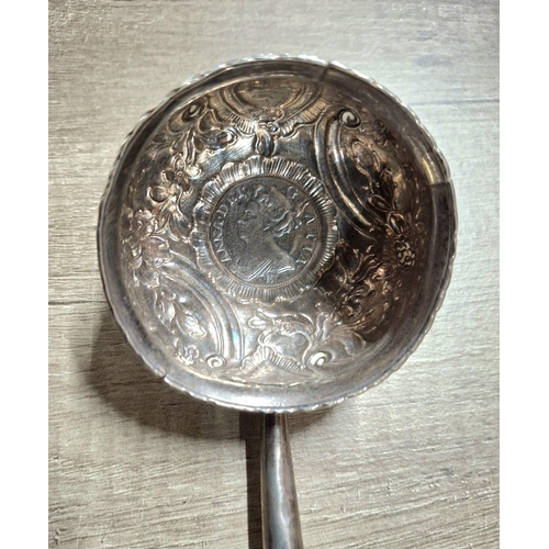 3 - Stunning Georgian silver punch ladle with horn barley twist handle and a silver bowl inset with a 17... 