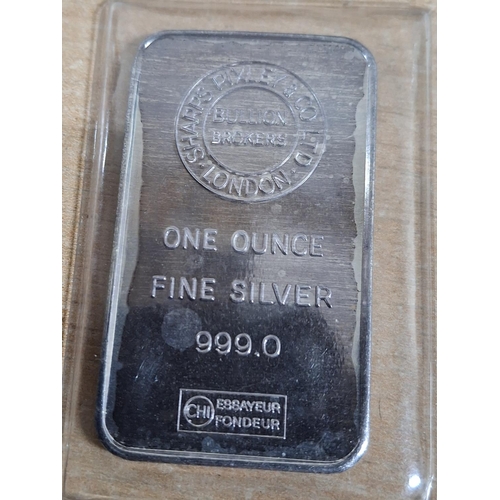 15 - A SHARPES PIXLEY & CO LTD ONE OUNCE FINE SILVER 999.0 SILVER BAR