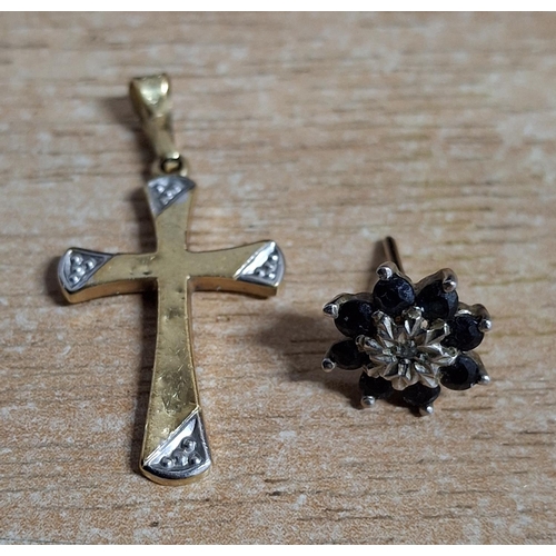 49 - 9ct yellow gold cross with small diamonds to either end together with 1 hallmarked 9ct yellow gold f... 