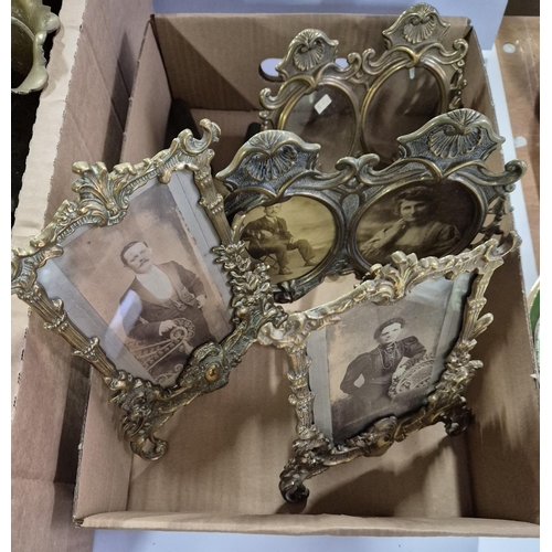 151 - Quantity of quality metalware, mainly brassware including 4 fine ornate free-standing photo frames (... 