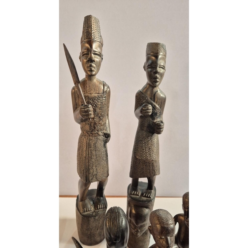 158 - Collection of carved African figures and a Crocodile (Qty)