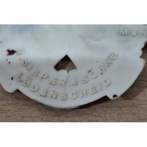 210 - Colourful German plastic SA Treffen Badge for 'SA Wehr-Wettkampftage 1939'. Maker marked: R. Sieper ... 