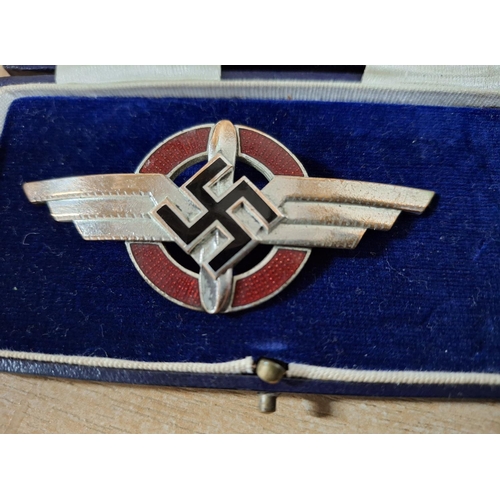 215 - Rare WWII Luftwaffe pilot Herman Goring DLV cap insignia enamel badge by Deumer, Lüdenscheid and Ges... 