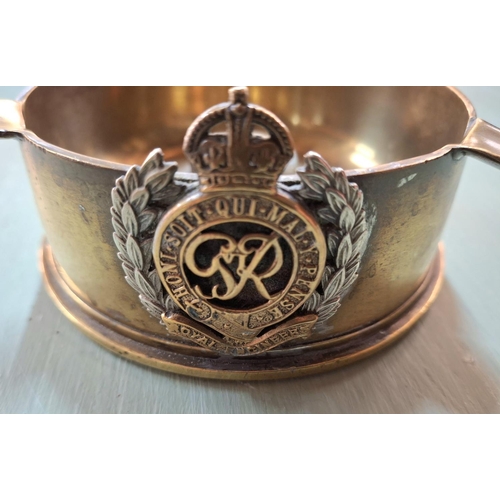 219 - WWII trenchant 1944 ashtray shell with cap badge for the Royal engineers