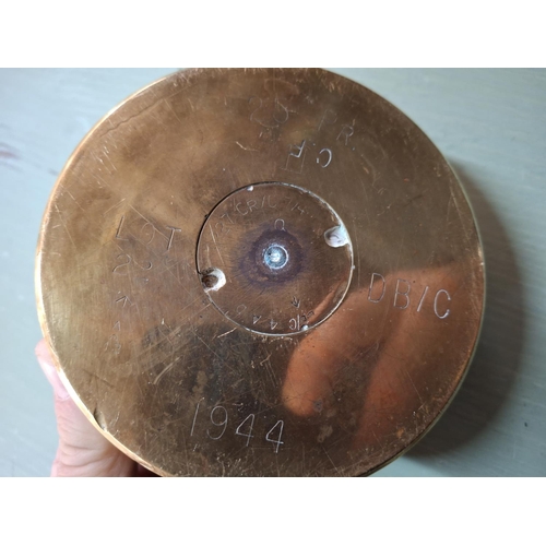 219 - WWII trenchant 1944 ashtray shell with cap badge for the Royal engineers