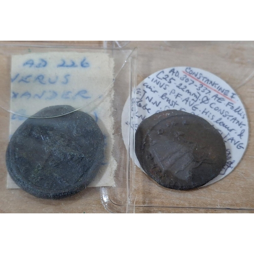 224 - SIX ROMAN COINS EACH ANOTATED WITH DESCRIPTION TO THE COIN (6)