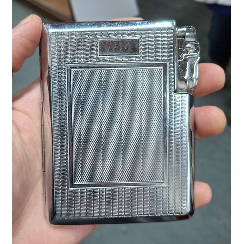 253 - 1950s integrated cigarette case and lighter with internal dedication, Ronson lighter and Trelawn sto... 