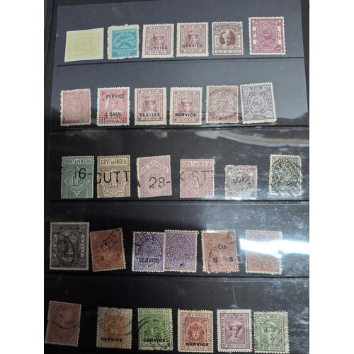 269 - Four full pages of Queen Victoria and antique India government and Indian states postage due stamps,... 