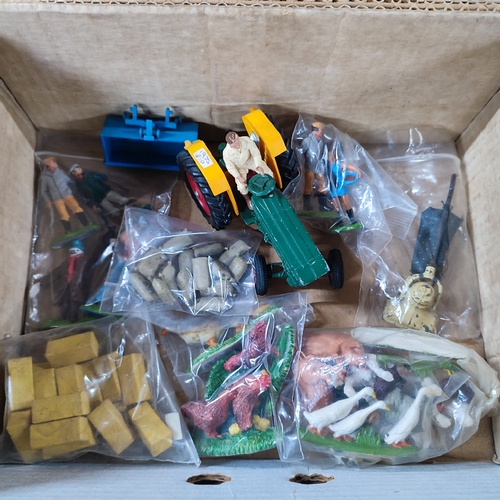 306 - Collection of various farming toy figures and vehicles includes livestock in bags etc. (Qty)