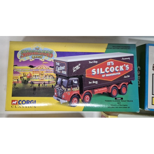 321 - 8 Boxed cars/trucks including Corgi and Dinky with a Fodens pole truck