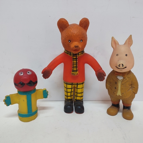 348 - Three vintage rubber figures of Rupert, Podgey Pig and Zebedie from The Magic Roundabout - C.1975, (... 