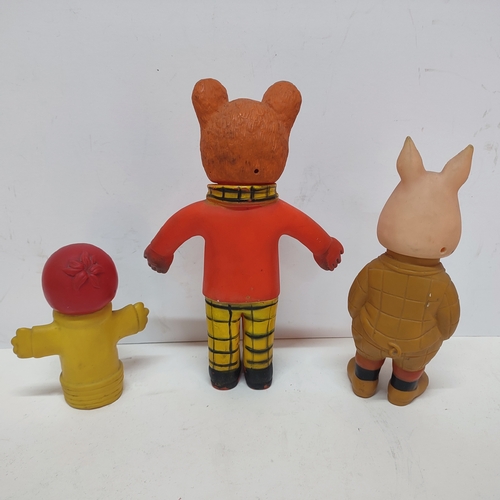 348 - Three vintage rubber figures of Rupert, Podgey Pig and Zebedie from The Magic Roundabout - C.1975, (... 