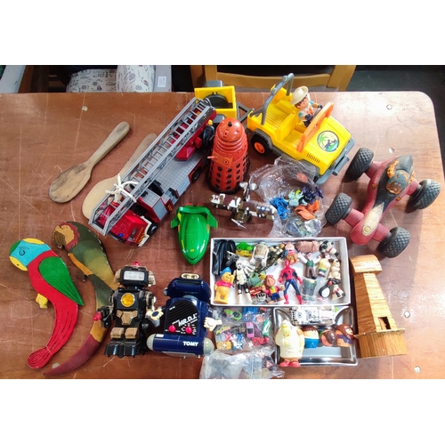 354 - Collection of various toys and figures including Micro-Machines, Spiderman, Winnie The Pooh, a Dalek... 