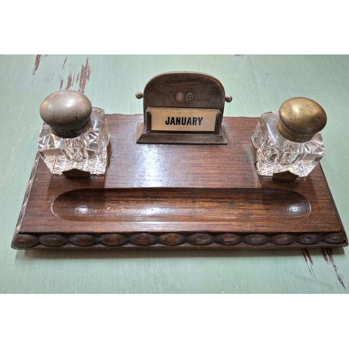 380 - Edwardian desk tidy with integrated calendar.