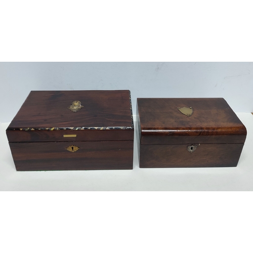 383 - Two antique sewing boxes, one walnut the other mahogany (2)