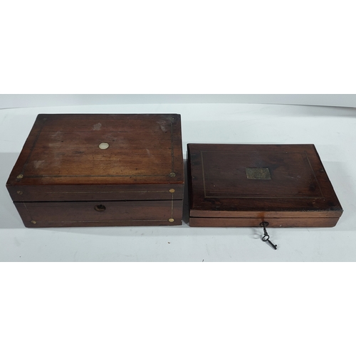 389 - Two small antique storage boxes, one with measuring apparatus inside (2)