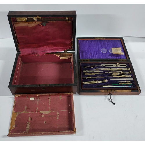 389 - Two small antique storage boxes, one with measuring apparatus inside (2)