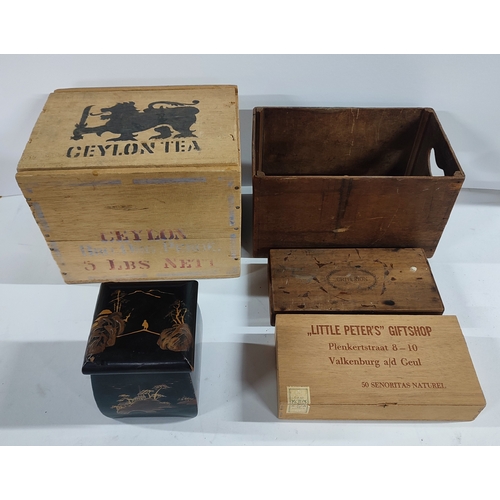 390 - Selection of five old wooden storage boxes (5)