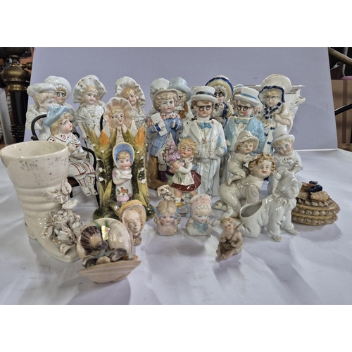 405 - Quantity of mainly 19thC pottery and figurines, the vast majority, mid 19thC bisque figures, probabl... 