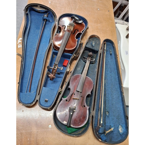 366 - Two antique, good quality French violins, both with bow and both in original cases. One is marked J.... 