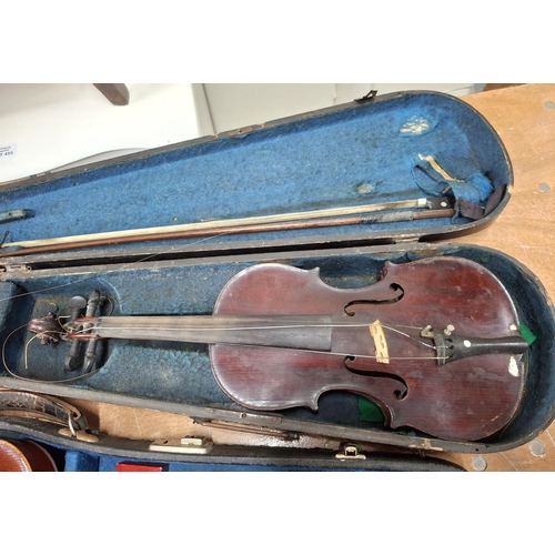 366 - Two antique, good quality French violins, both with bow and both in original cases. One is marked J.... 