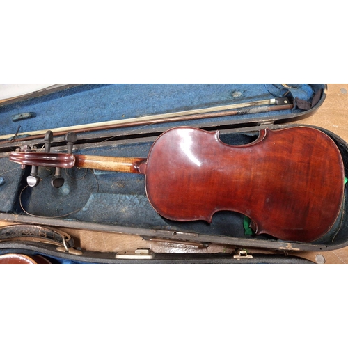 366 - Two antique, good quality French violins, both with bow and both in original cases. One is marked J.... 