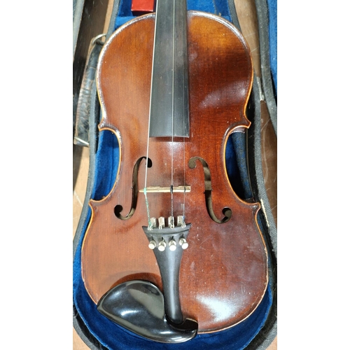 366 - Two antique, good quality French violins, both with bow and both in original cases. One is marked J.... 