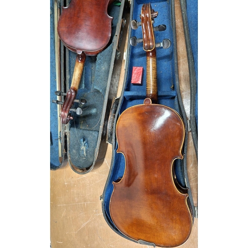 366 - Two antique, good quality French violins, both with bow and both in original cases. One is marked J.... 