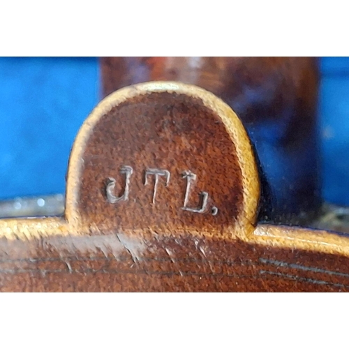 366 - Two antique, good quality French violins, both with bow and both in original cases. One is marked J.... 