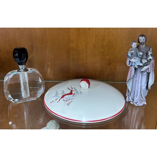 415 - Deco scent bottle with Crown Devon Stockholm Turine lid and figire of Jesus