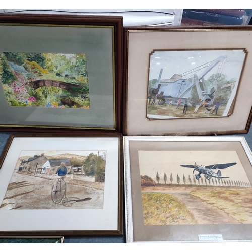 132 - Seven watercolours depicting various scenes, all framed and glazed, (7)