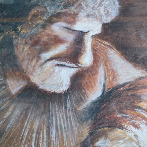 133 - Unsigned pastel portrait of a resting gentleman, framed and glazed, 32 x 45cm