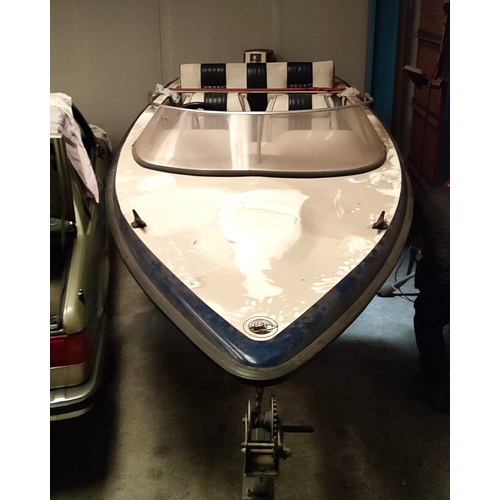 0 - Global Sabre Speedboat, 15ft. Johnson 30 engine with trailer, navy and cream interior, 30213, minor ... 