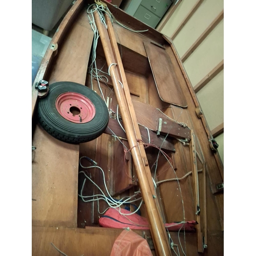 0A - Vintage wooden Mirror kit  dingy (low number - 6786) with towing trailer, sails, paddles and other a... 