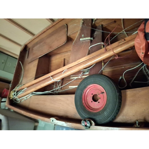 0A - Vintage wooden Mirror kit  dingy (low number - 6786) with towing trailer, sails, paddles and other a... 