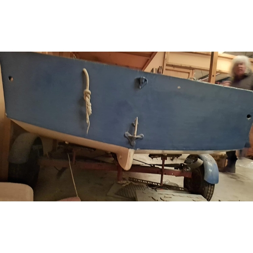 0A - Vintage wooden Mirror kit  dingy (low number - 6786) with towing trailer, sails, paddles and other a... 