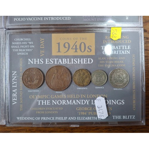 242 - Four UK coin sets for 1940s, 1950s, 1960s and 1970s (4)